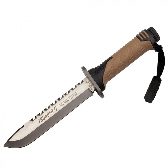 Cutit de vanatoare IdeallStore®, Thunder Sound, otel inoxidabil, 30 cm, bej, teaca inclusa [2]