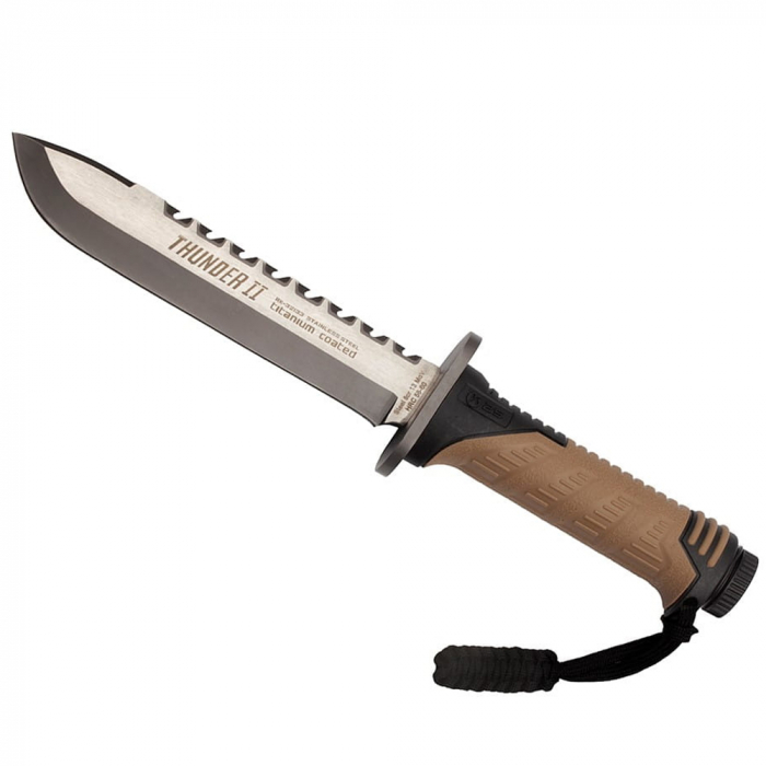 Cutit de vanatoare IdeallStore®, Thunder Sound, otel inoxidabil, 30 cm, bej, teaca inclusa [4]