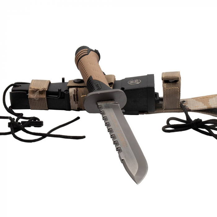 Cutit de vanatoare IdeallStore®, Thunder Sound, otel inoxidabil, 30 cm, bej, teaca inclusa [10]