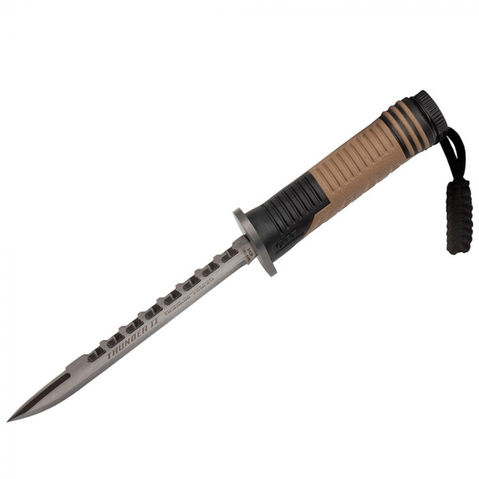 Cutit de vanatoare IdeallStore®, Thunder Sound, otel inoxidabil, 30 cm, bej, teaca inclusa [5]