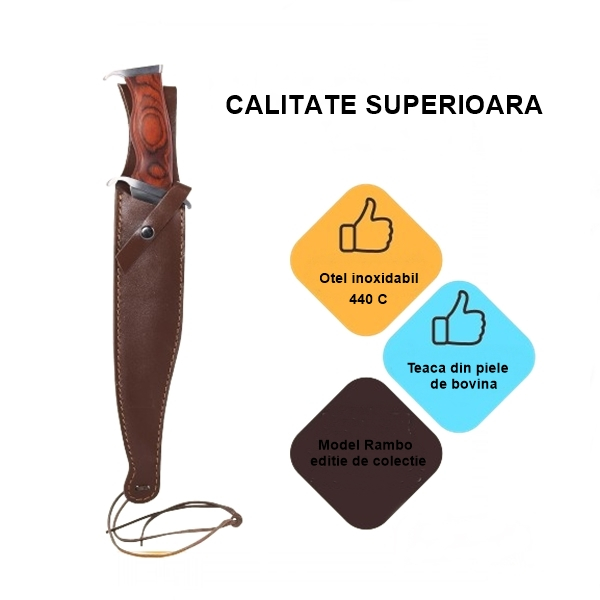 Cutit de vanatoare, Rambo 3, IdeallStore®, 42 cm, teaca inclusa [4]