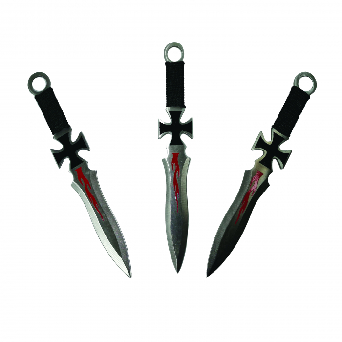 Cutit de vanatoare Tang Hunter si 3 Cutite de aruncat, IdeallStore® , 28 cm ,Otel inoxidabil [4]