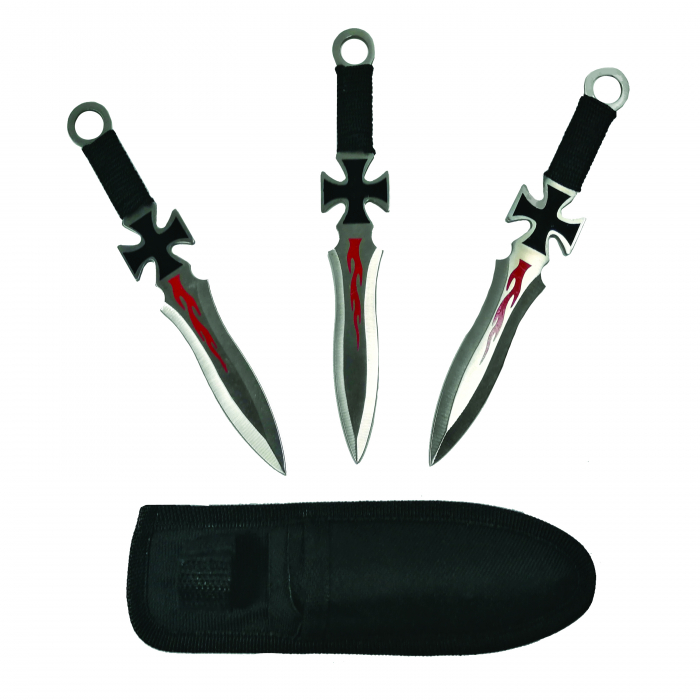 Cutit de vanatoare Tang Hunter si 3 Cutite de aruncat, IdeallStore® , 28 cm ,Otel inoxidabil [3]