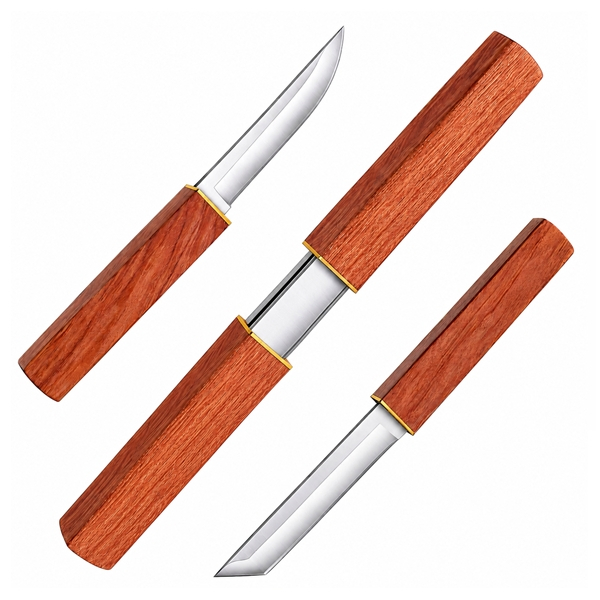 Set de doua cutite Japoneze 2 în 1 DEPOX®, camping, maner plastic, 19 cm, maro [2]