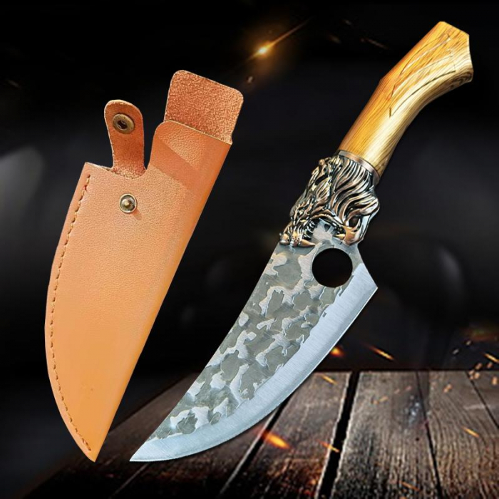 Cutit japonez lucrat manual IdeallStore®, Tiger Claw, 29.5 cm, maro, teaca piele ecologica [7]