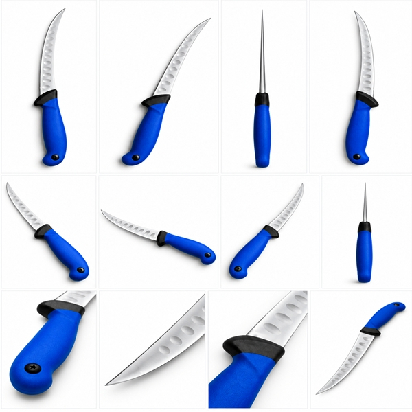 Set doua cuțite pentru filetat DEPOX®, lamă curbată din oțel inoxidabil cu alveole, mâner ergonomic, 29 cm, albastru [5]