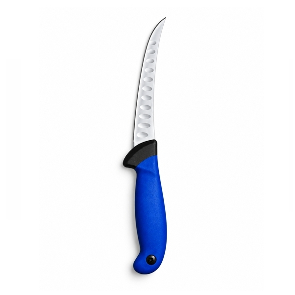 Set doua cuțite pentru filetat DEPOX®, lamă curbată din oțel inoxidabil cu alveole, mâner ergonomic, 29 cm, albastru [3]