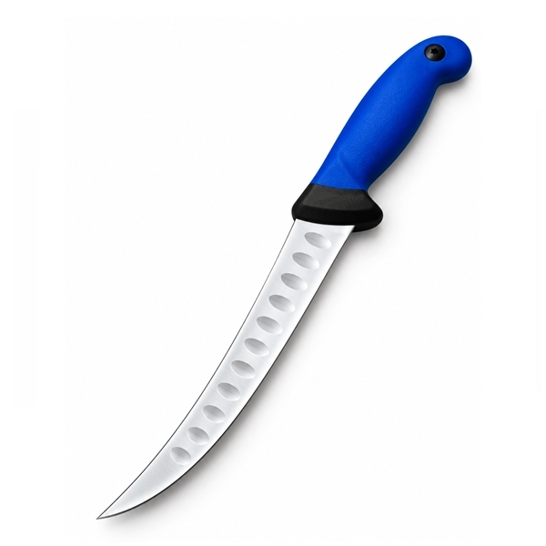 Set doua cuțite pentru filetat DEPOX®, lamă curbată din oțel inoxidabil cu alveole, mâner ergonomic, 29 cm, albastru [4]