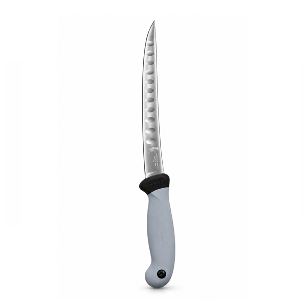 Set trei cuțite pentru filetat DEPOX®, lamă curbată din oțel inoxidabil cu alveole, mâner ergonomic, 29 cm, gri [4]
