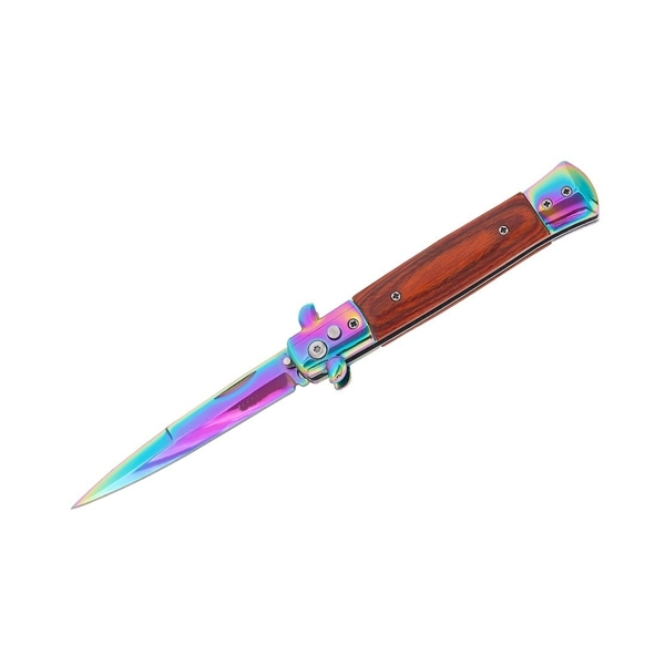 Set de doua cutite pliabile cu arc sicilian,  DEPOX®, lamă curcubeu, oțel inoxidabil 420, deschidere automată, 22 cm [2]