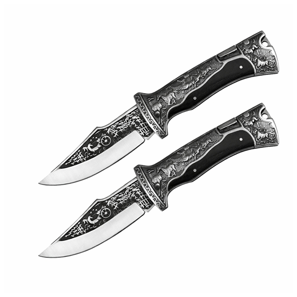 Cuțit pliabil de vânătoare, DEPOX®, lamă inox clip point, mâner metal și lemn, negru, 23 cm [11]