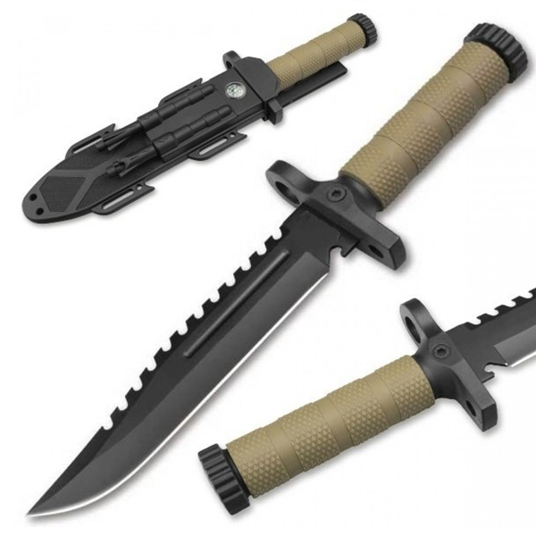 Cutit supravietuire cu ascutitor,busola,fluier si amnar, IdeallStore®, 31 cm, teaca inclusa [3]