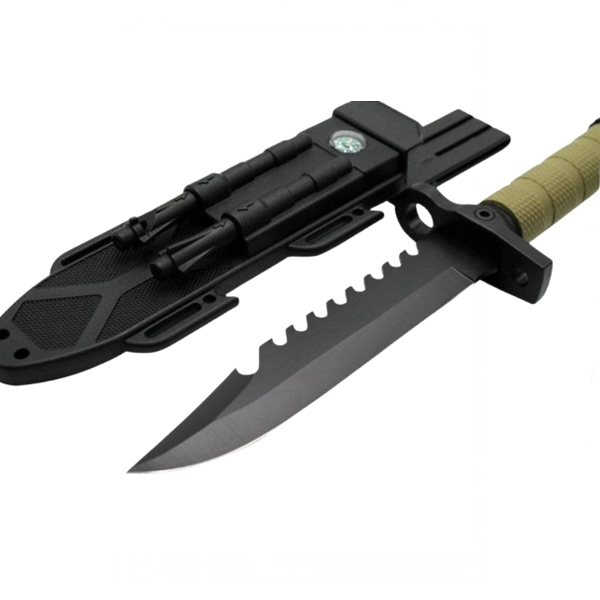 Cutit supravietuire cu ascutitor,busola,fluier si amnar, IdeallStore®, 31 cm, teaca inclusa [2]
