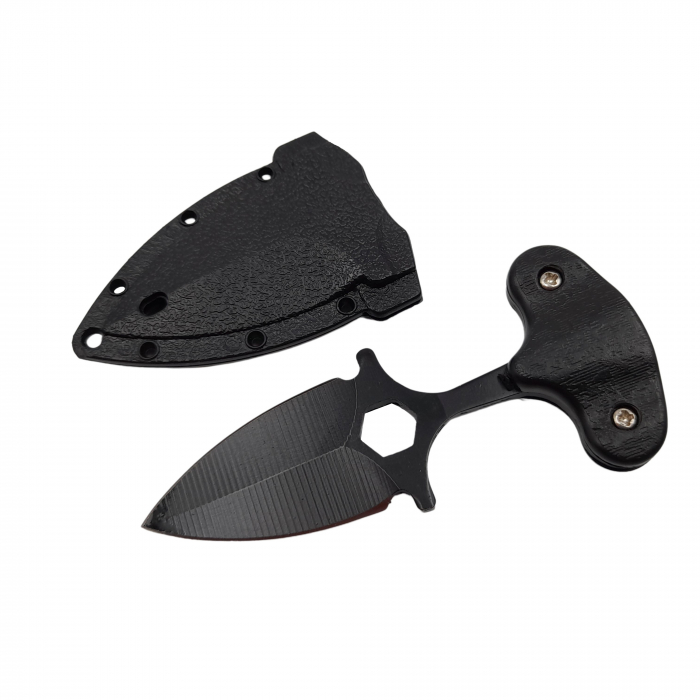 Cutit tactic de vanatoare IdeallStore®, Special Force, 8 cm, negru, teaca cu lant inclusa [2]