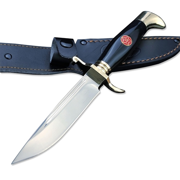 Set doua cutite de vanatoare, teaca din piele naturala, lama 440C, maner acrilic full tang, 26 cm, alb - negru [5]