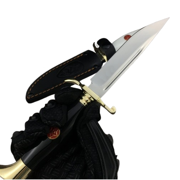 Set doua cutite de vanatoare, teaca din piele naturala, lama 440C, maner acrilic full tang, 26 cm, alb - negru [12]