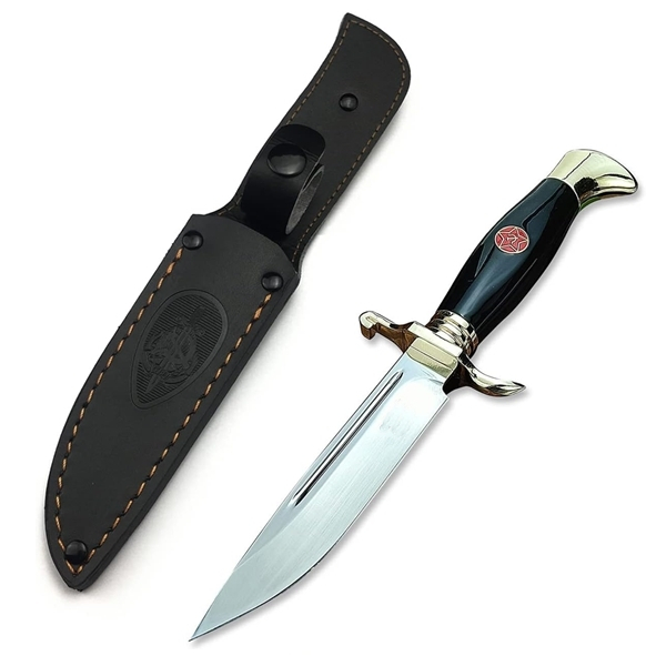 Set de doua cutite de vanatoare, teaca din piele naturala, lama 440C, maner acrilic full tang, 26 cm [3]