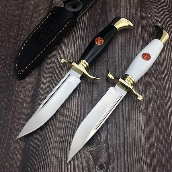 Set de doua cutite de vanatoare, teaca din piele naturala, lama 440C, maner acrilic full tang, 26 cm [9]