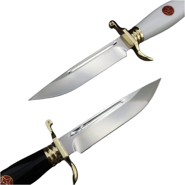 Set doua cutite de vanatoare, teaca din piele naturala, lama 440C, maner acrilic full tang, 26 cm, alb - negru [8]