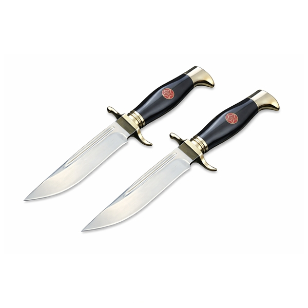 Set de doua cutite de vanatoare, teaca din piele naturala, lama 440C, maner acrilic full tang, 26 cm, negru [2]