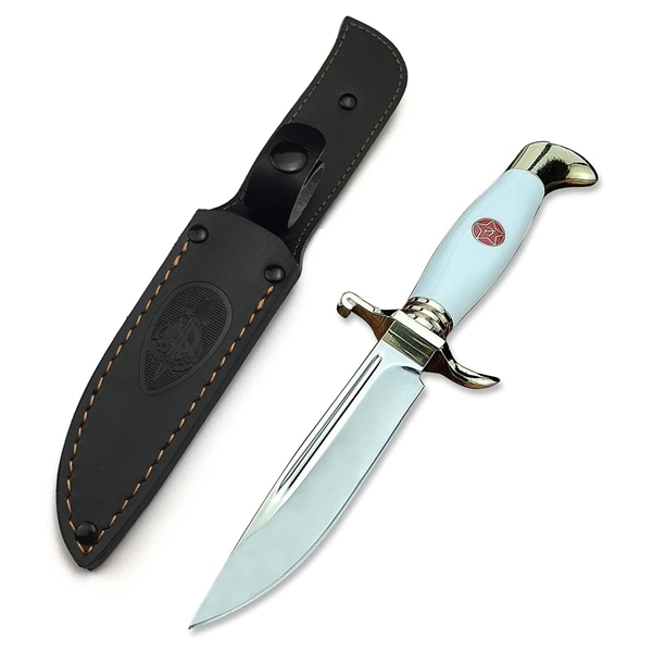 Set de doua cutite de vanatoare, teaca din piele naturala, lama 440C, maner acrilic full tang, 26 cm, alb [2]