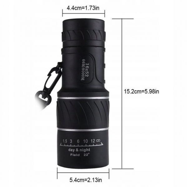 Luneta de camping si vanatoare, Monocular, 16x52, negru, husa inclusa [3]