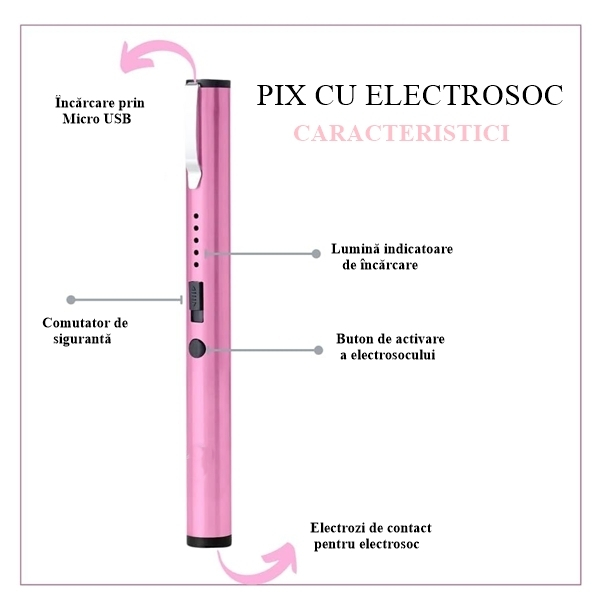 Electrosoc tip stilou Muria, incarcare USB, cu 100kV, roz [2]