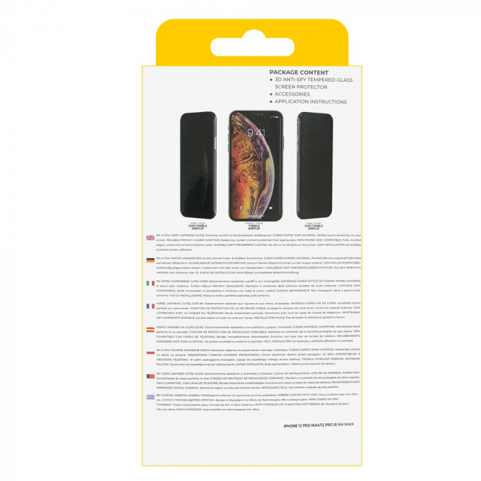Folie de sticla securizata IdeallStore® pentru protectie compatibila iPhone 12/12 PRO, 3D, Anti-spy, neagra, acoperire full-cover [3]