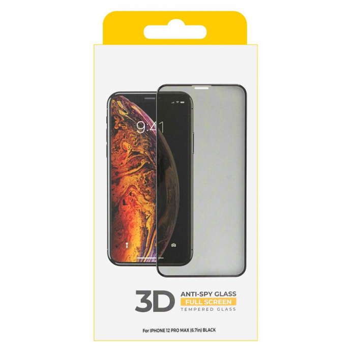 Folie de sticla securizata IdeallStore® pentru protectie compatibila iPhone 12 Pro Max, 3D, Anti-spy, neagra, acoperire full-cover [2]