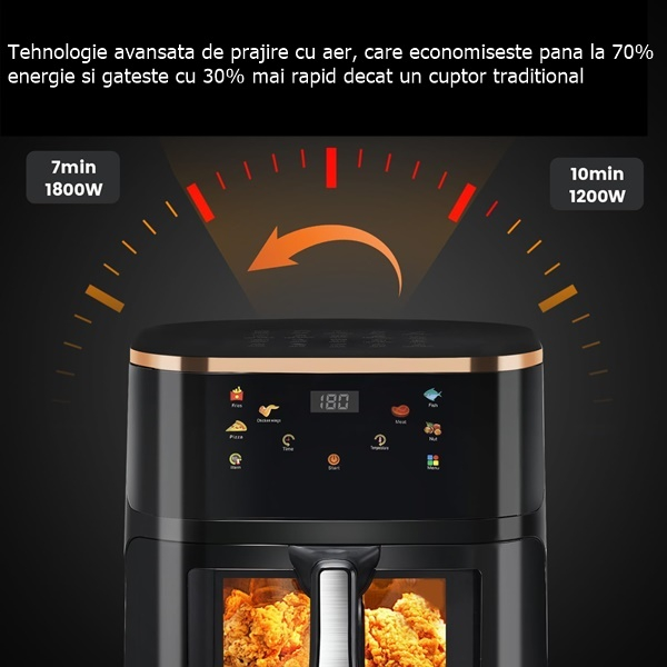 Friteuza cu Aer Cald 10L, Fereastra Vizuala si Ecran Tactil Inteligent, 2400 W [3]