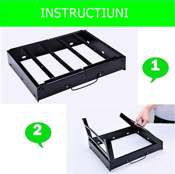 Gratar cu carbune, Portabil, Otel inoxidabil, 35x26x20cm, Negru [6]