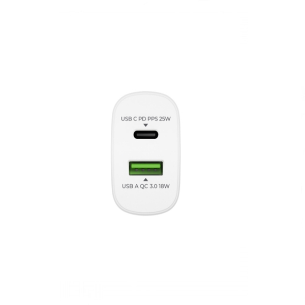 Încărcător Prio Fast Charger 25W PD PPS (USB C) + QC 3.0 (USB A), Alb [3]