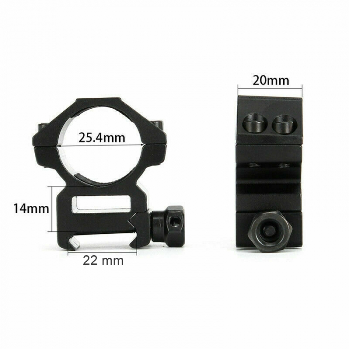 Inele de montura pentru lunete airsoft, 22 mm, metalice, negre [2]