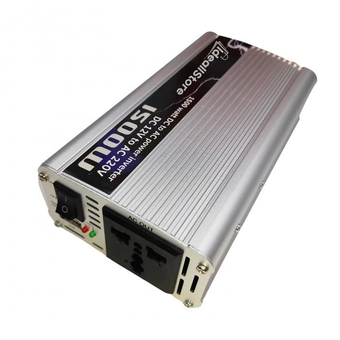 Invertor auto IdeallStore®, Netzteil Helfer, 1500 W, metalic, 17 cm, cabluri alimentare incluse [5]