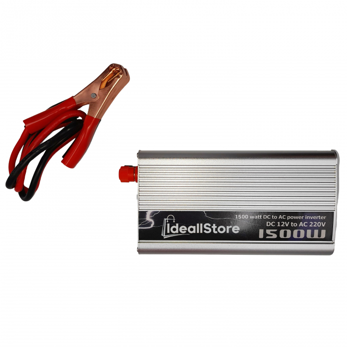 Invertor auto IdeallStore®, Netzteil Helfer, 1500 W, metalic, 17 cm, cabluri alimentare incluse [2]
