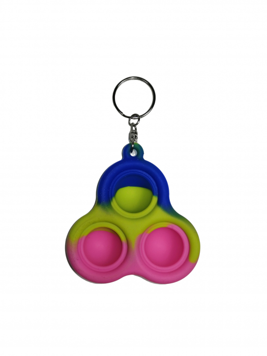 Jucarie antistres, Pop it, breloc, silicon, triunghi, 8 cm, tricolor [2]