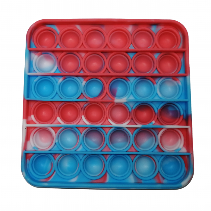 Jucarie antistres, Pop it, silicon, patrat, 12.5 cm, rosu-albastru [2]