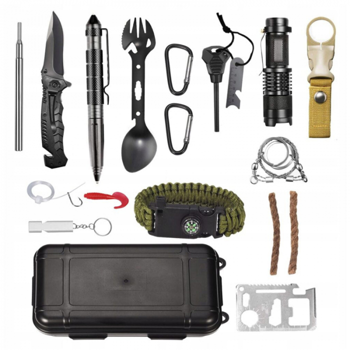 Kit de supravietuire IdeallStore®, Savivour Master, 20 elemente multifunctionale, negru [2]