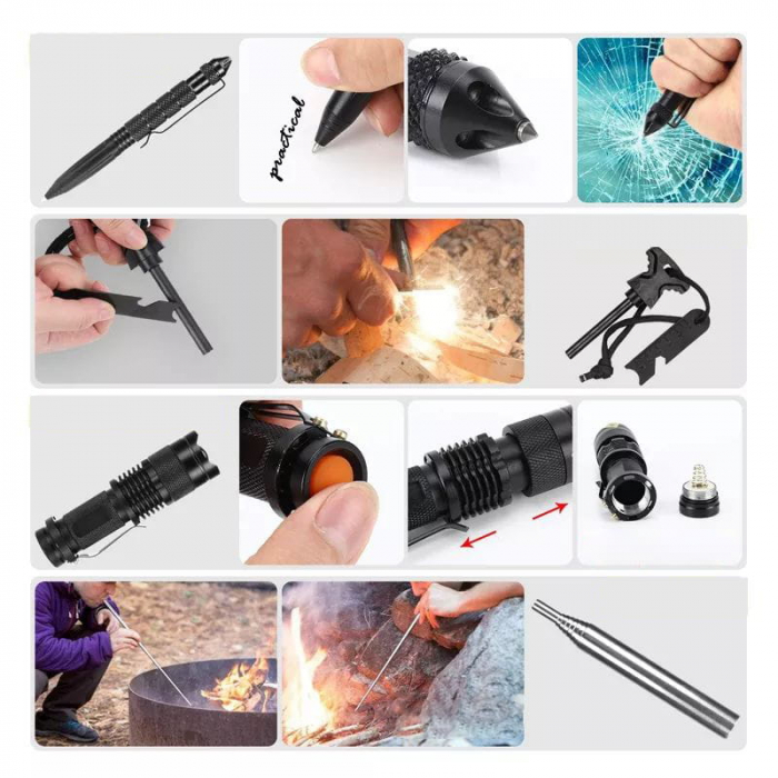 Kit de supravietuire IdeallStore®, Savivour Master, 20 elemente multifunctionale, negru [10]