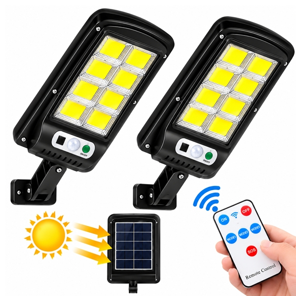 Set de 2 lămpi solare stradale LED DEPOX®, cu senzori de mișcare și lumină, telecomenzi, IP65, negru [6]
