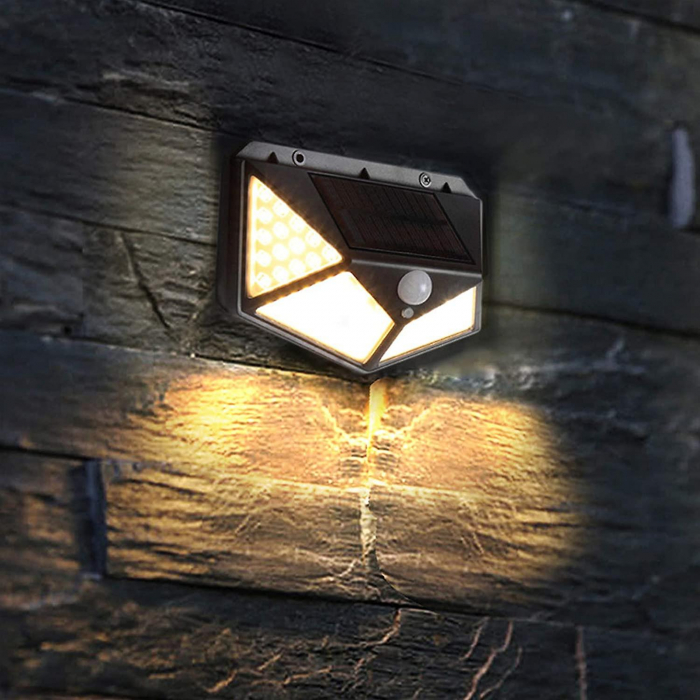 Lampa solara de perete IdeallStore®, Bright Night, 100 LEDuri, senzor de miscare, plastic, negru [5]