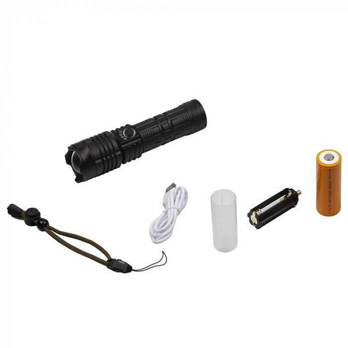 Lanterna de supravietuire IdeallStore®, Gefahrenhelfer, metalica, LED, USB, zoom, negru [13]