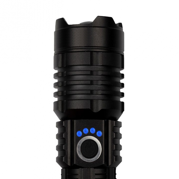 Lanterna de supravietuire IdeallStore®, Gefahrenhelfer, metalica, LED, USB, zoom, negru [5]