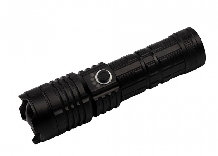 Lanterna de supravietuire IdeallStore®, Gefahrenhelfer, metalica, LED, USB, zoom, negru [6]