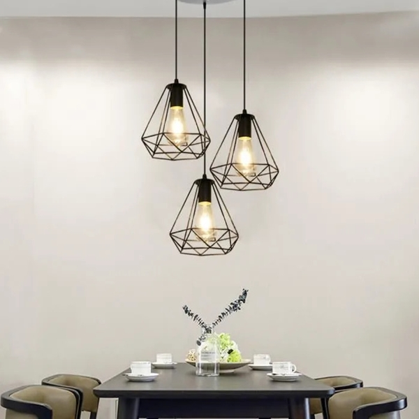 Lustra vintage cu 3 pendule, 3x40W, Neagră, Lumină Caldă/Rece/Naturală [3]