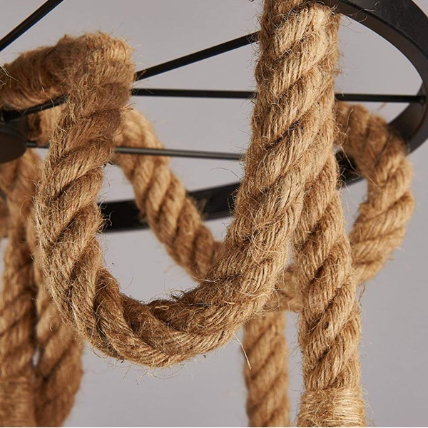 Lustră candelabru suspendată, industrial vintage, frânghie de cânepă, 6 x E27 [6]