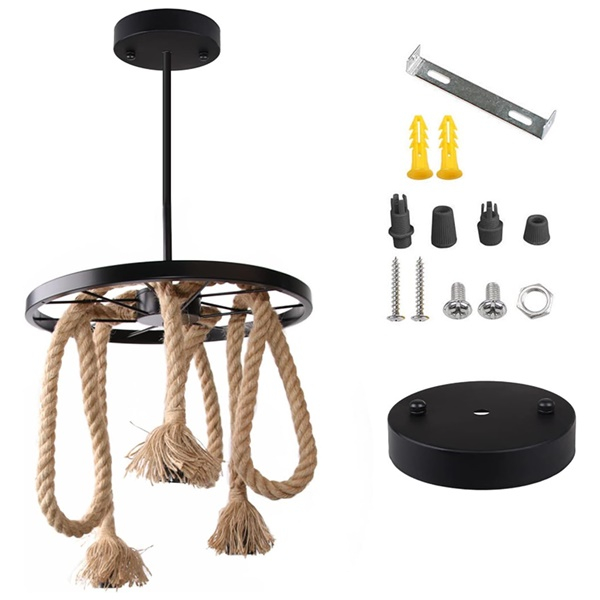 Lustră candelabru suspendată, industrial vintage, frânghie de cânepă, 6 x E27 [2]