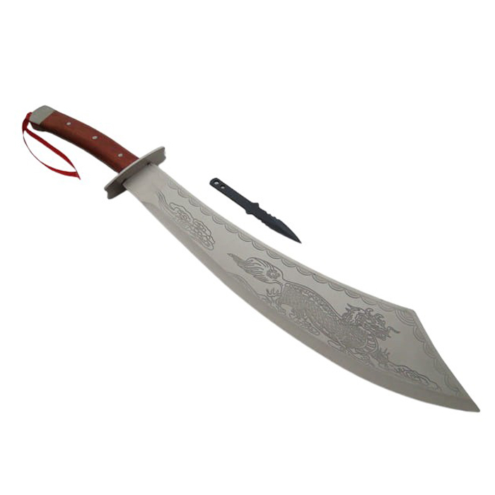 Maceta de vanatoare IdeallStore®, Dragon Stance, otel inoxidabil, 65 cm, argintiu, teaca inclusa [4]
