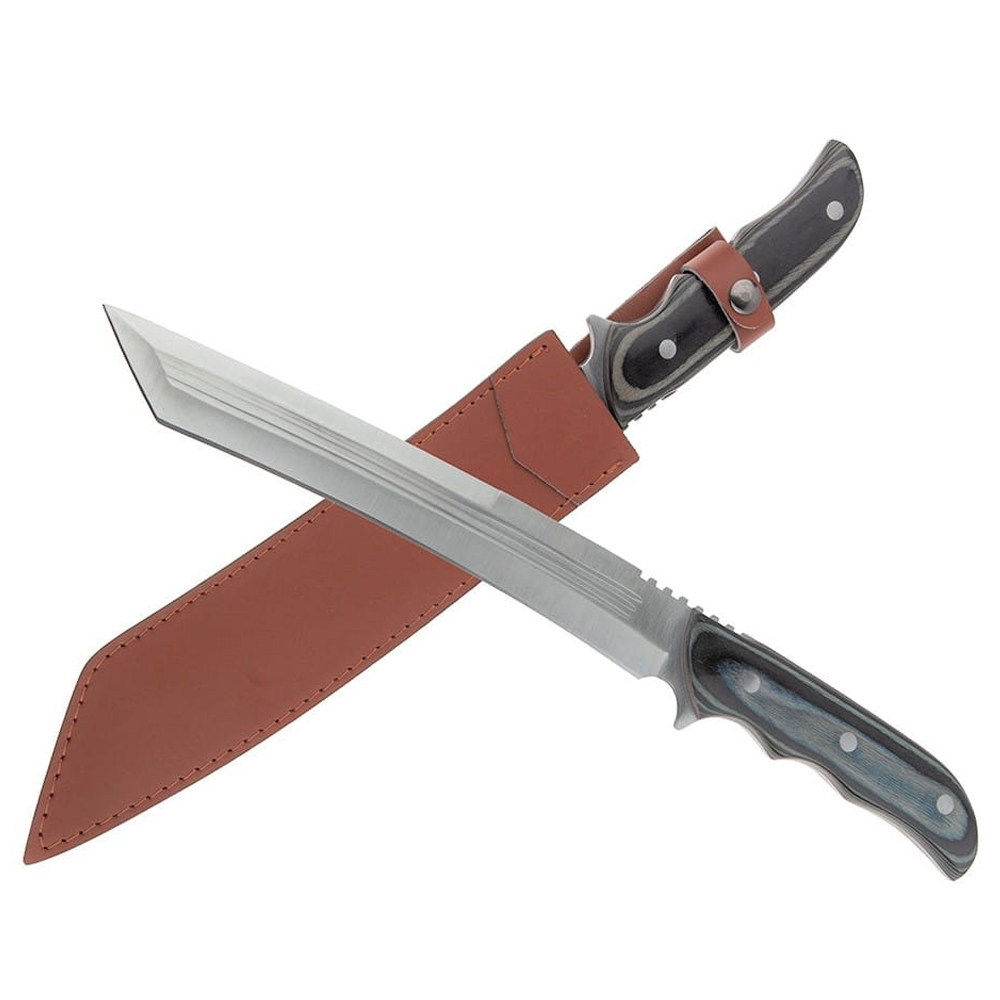 Maceta de vanatoare IdeallStore®, Seax Blade, 45 cm, otel inoxidabil, gri, teaca piele inclusa [2]