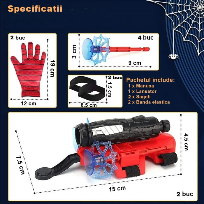 Manusi Spiderman cu ventuze,sfoara si lansator, IdeallStore®, rosu [3]
